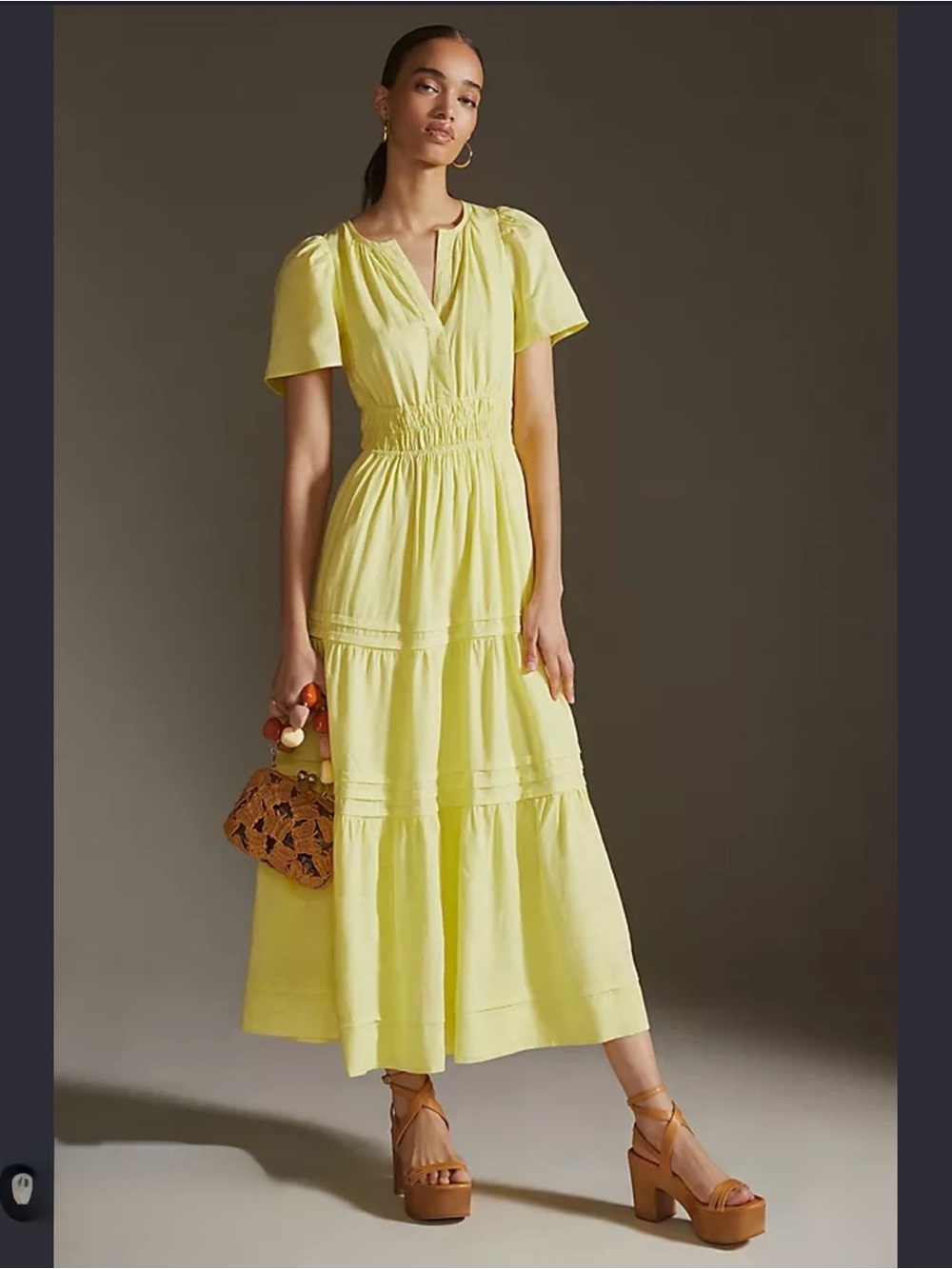Anthropologie The Somerset Linen Tiered V-Neck Maxi Dress